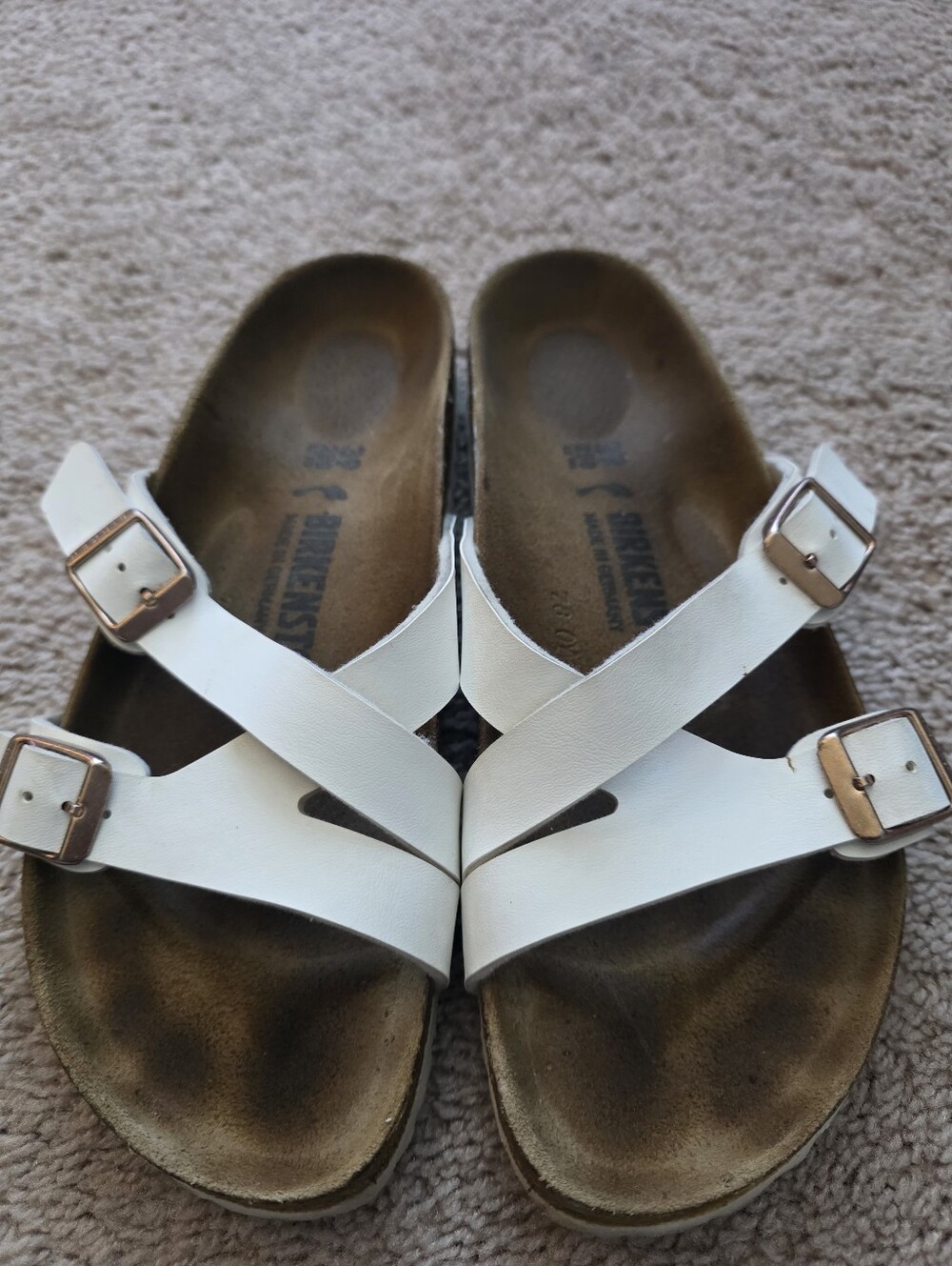 BIRKENSTOCK Yao Balance Birko-flor® Women's Sandals Mules White Gold Sz 38 8-8.5